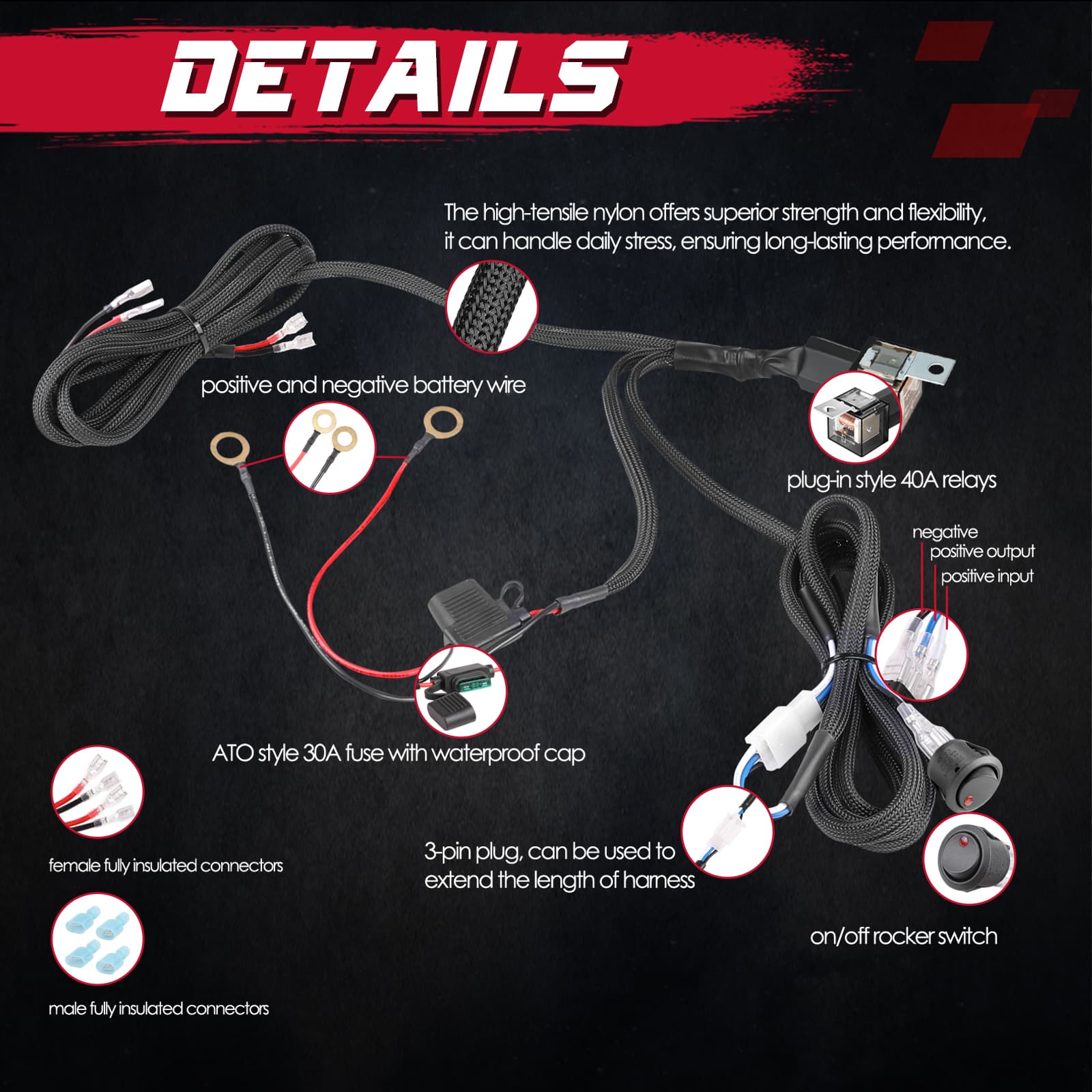 2 leads light bar wiring harness
