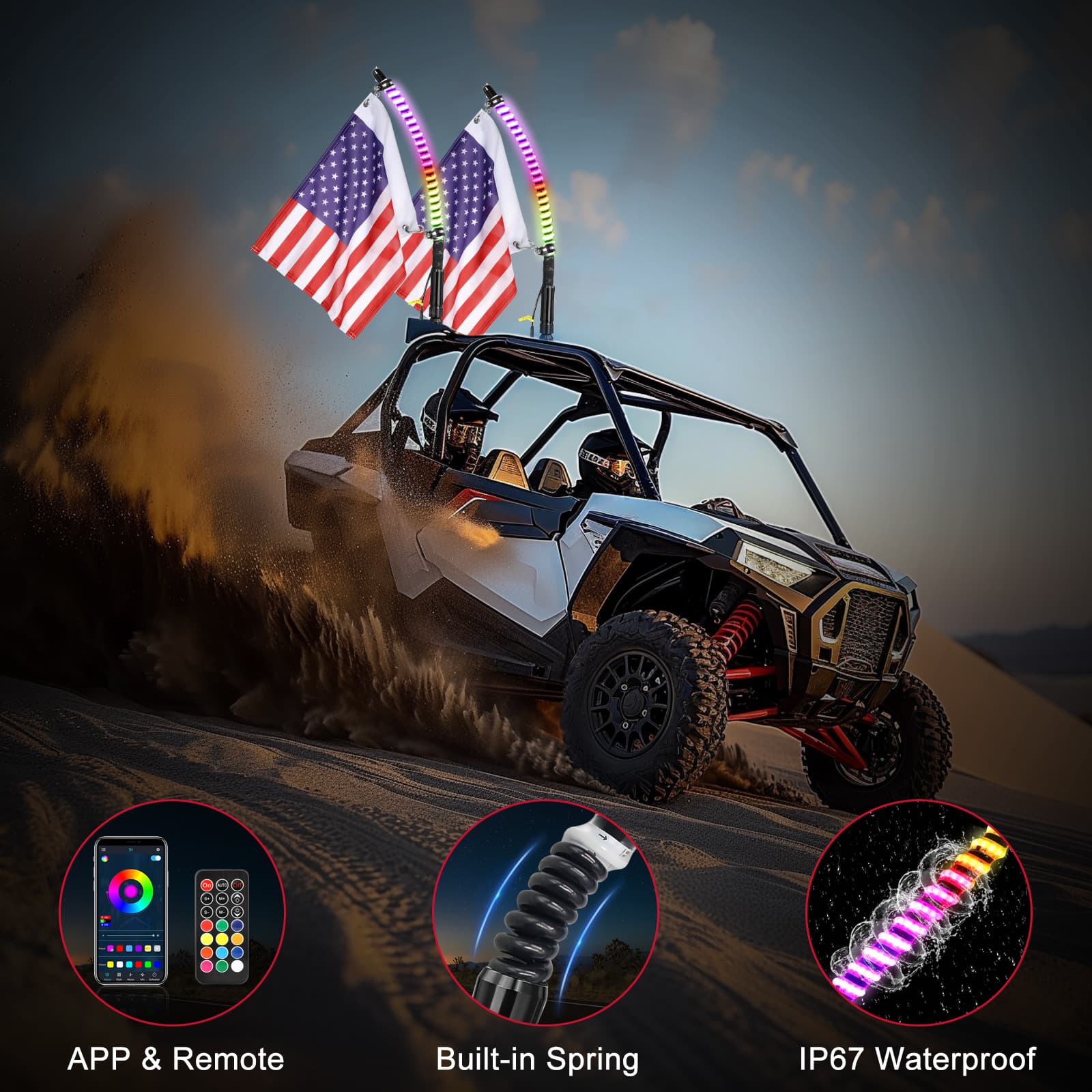 2 led whips for utv
