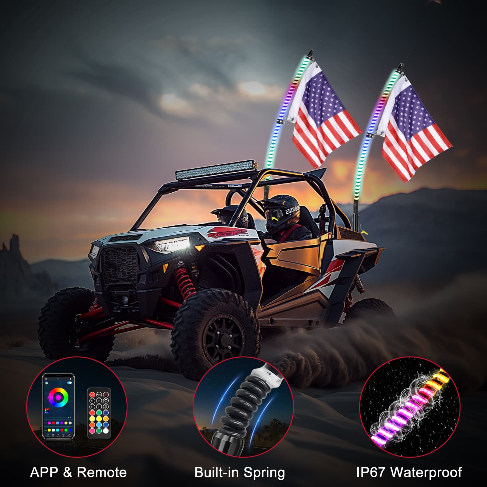 3 lighted whips