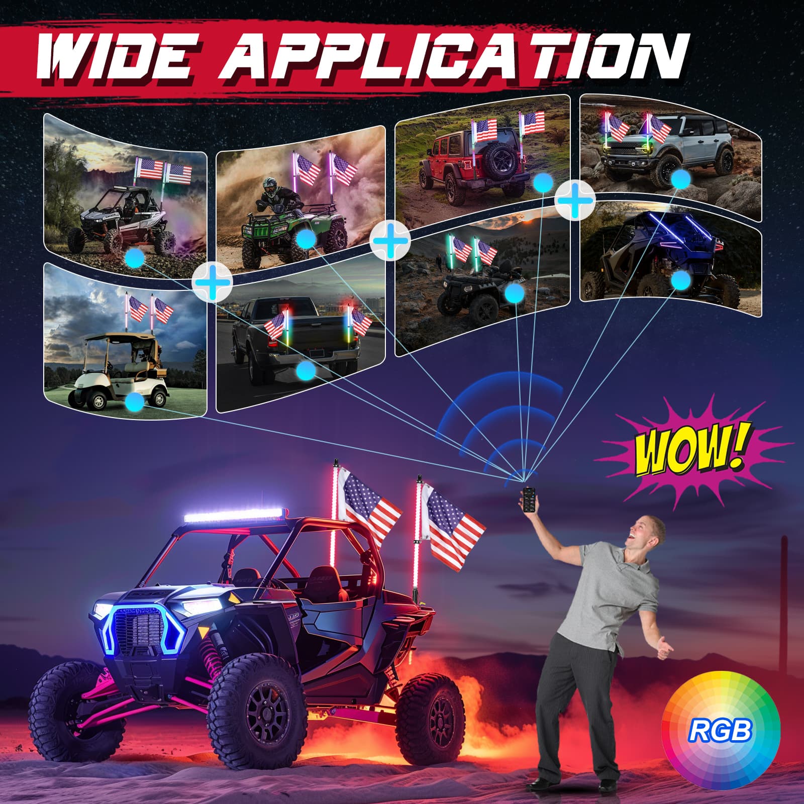 3ft led whip lights for utv