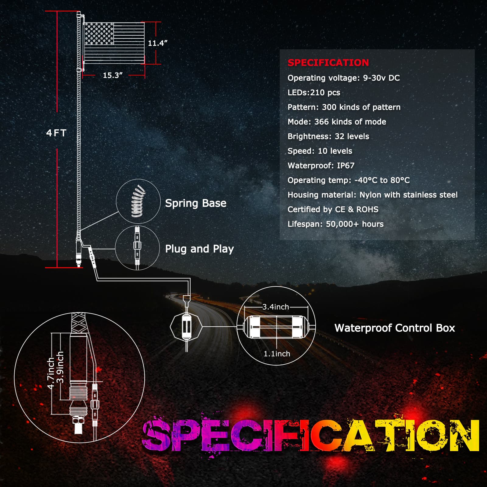 4ft led whip lights