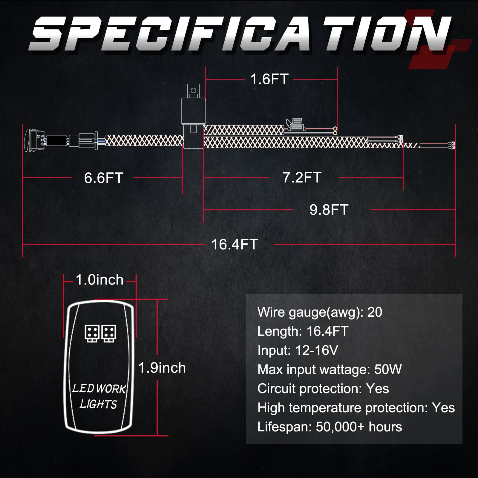 led pods wiring harness 2 leads for UTV