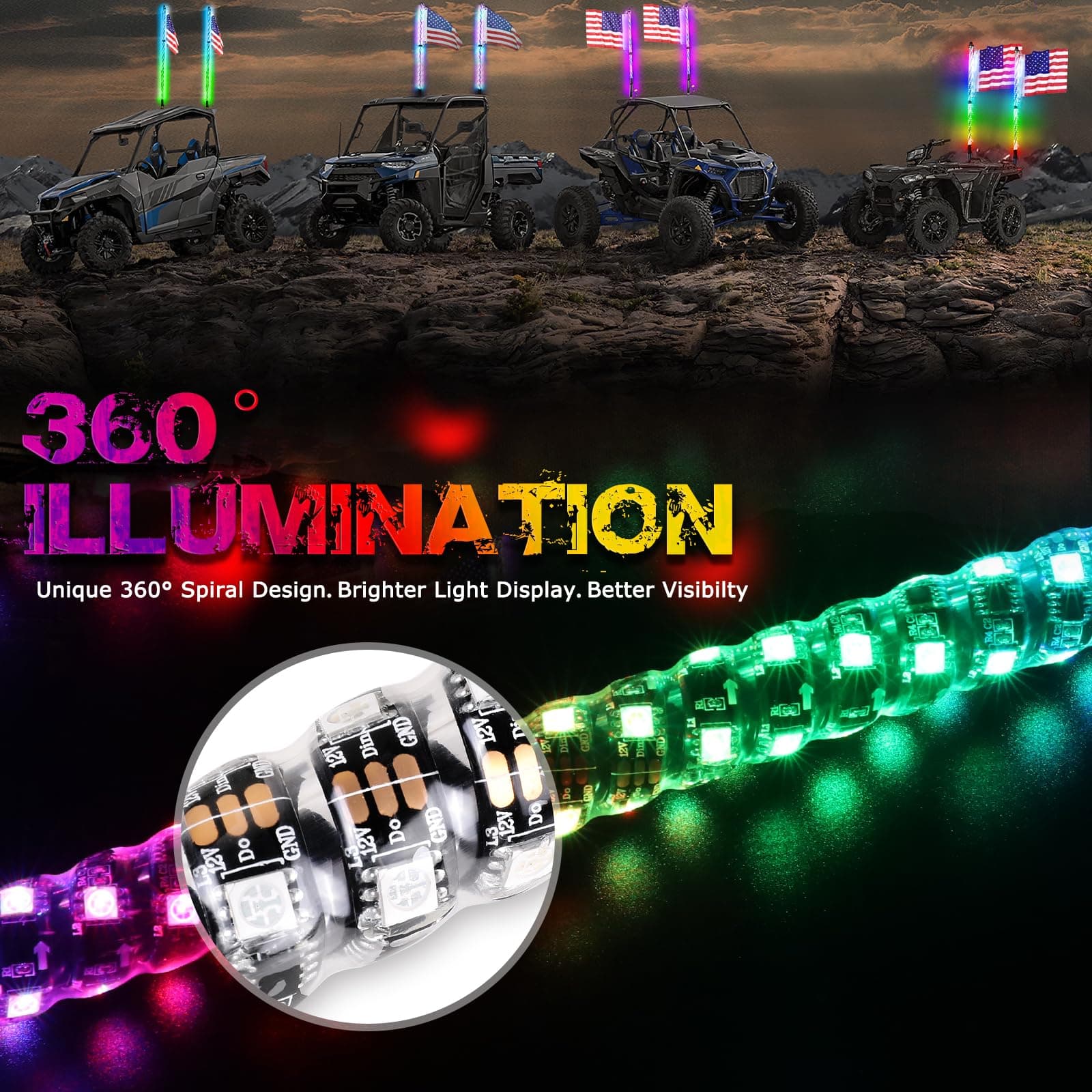 utv led light whips