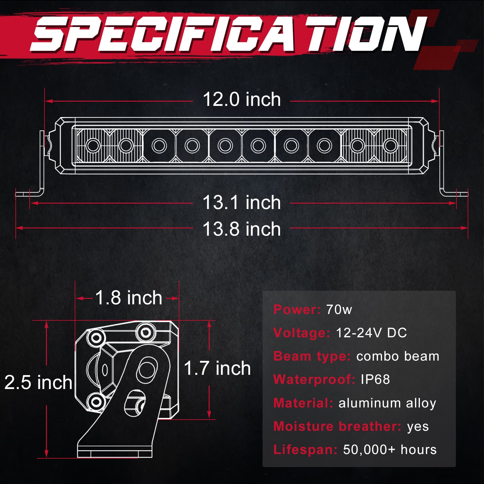 12 InSingle Row LED Light Bar