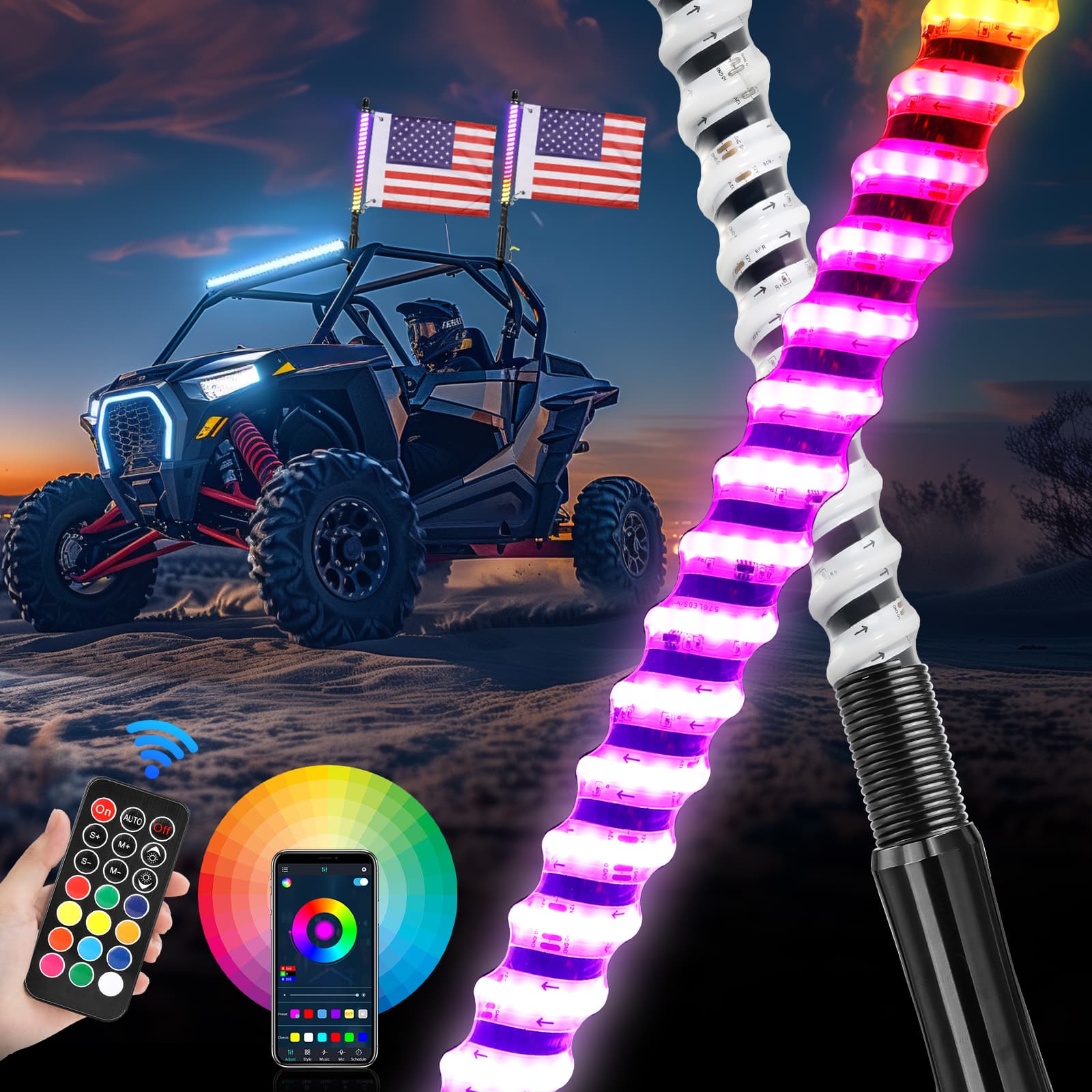 2FT LED whip lights